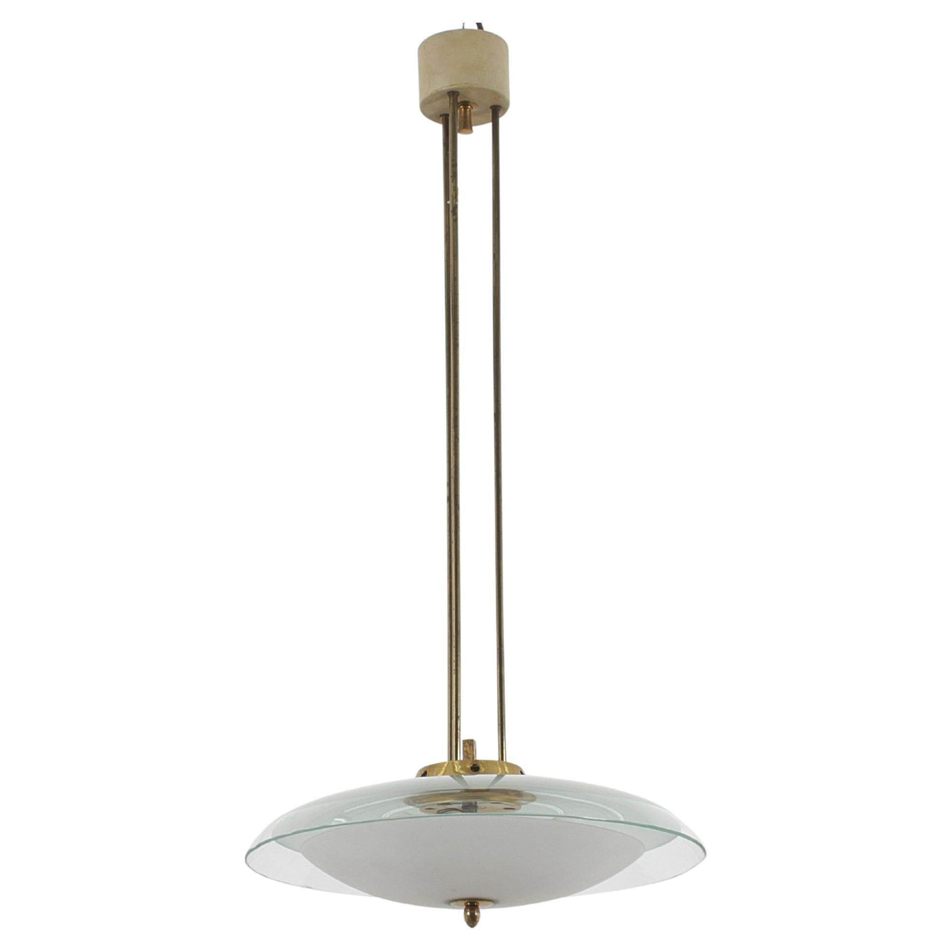 P. Chiesa for Fontana Arte (attr.) Brass & Curved Glass Chandelier 40s Italy For Sale
