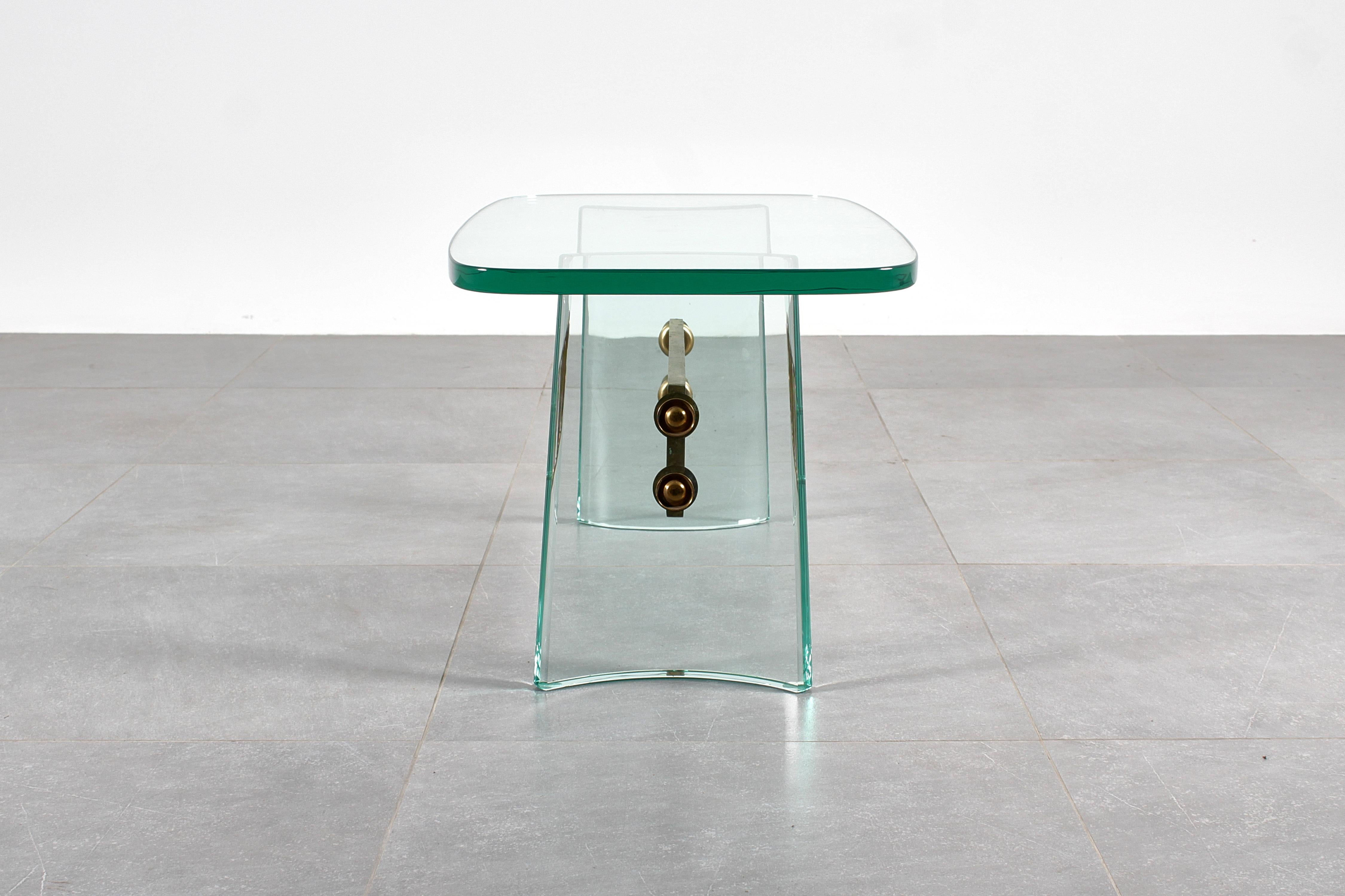 P. Chiesa für Fontana Arte: Couchtisch aus geschwungenem Glas und Messing, Italien, 40er-Jahre im Angebot 6