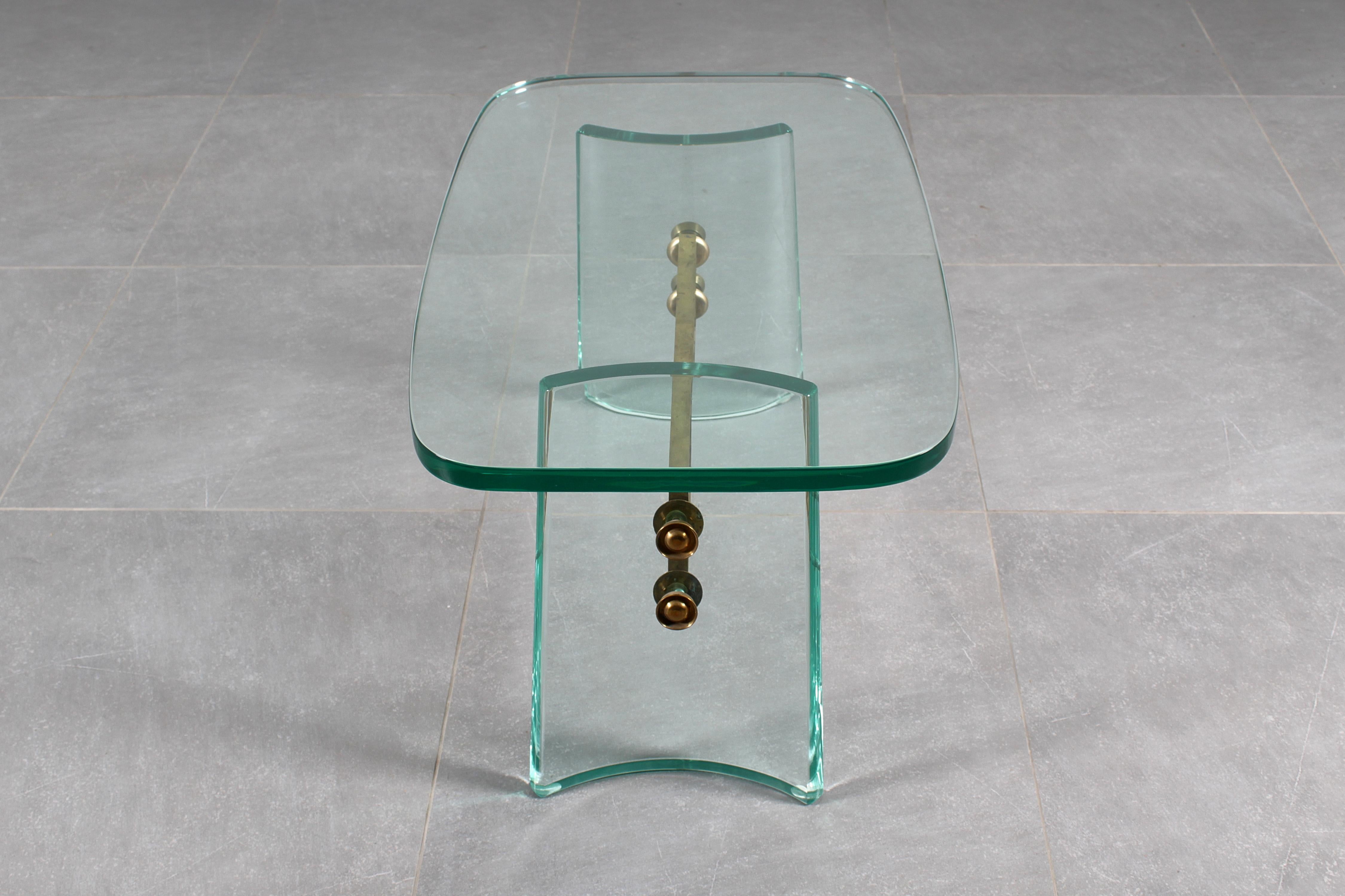 P. Chiesa für Fontana Arte: Couchtisch aus geschwungenem Glas und Messing, Italien, 40er-Jahre im Angebot 7