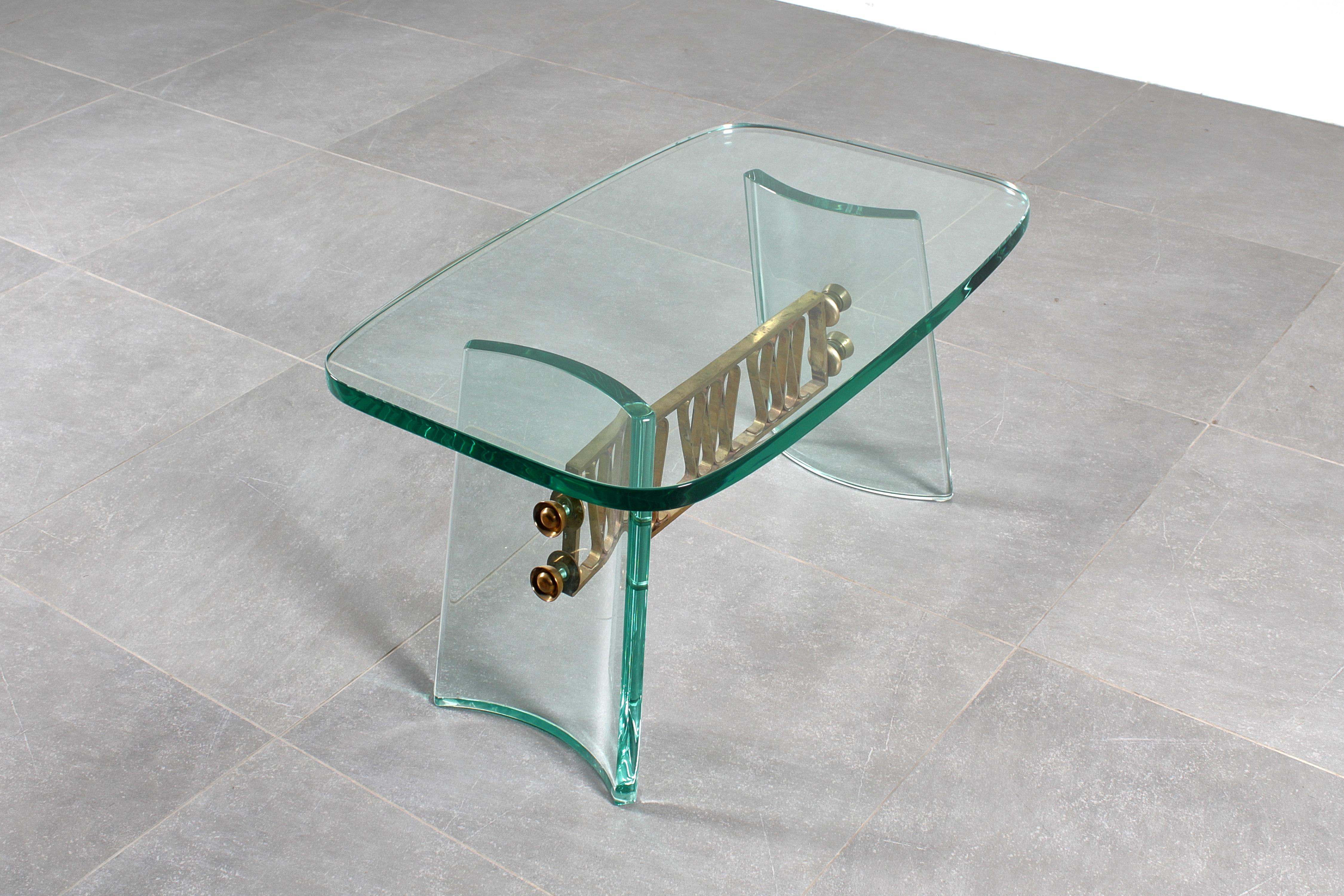 P. Chiesa für Fontana Arte: Couchtisch aus geschwungenem Glas und Messing, Italien, 40er-Jahre im Angebot 8