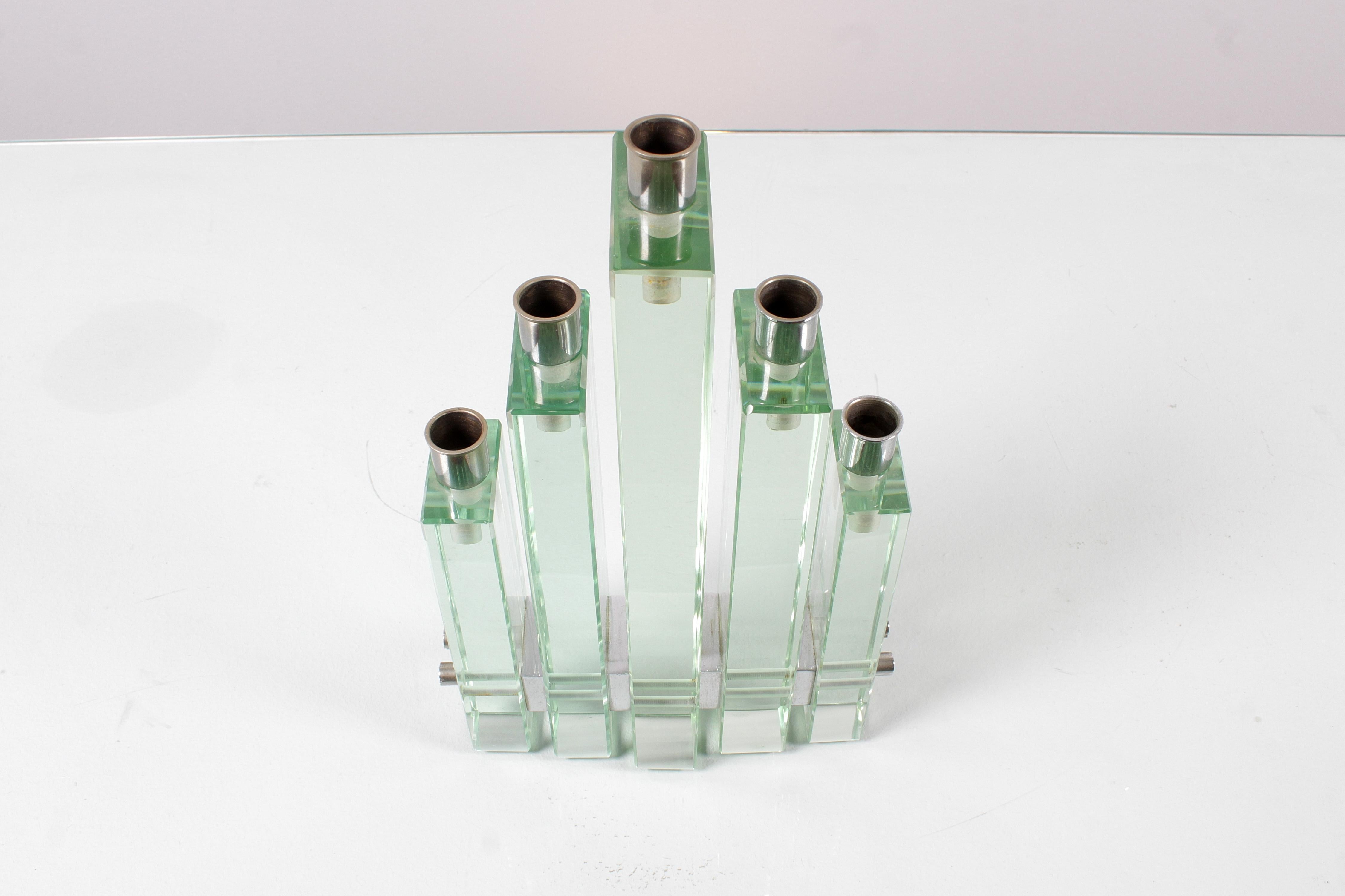 P. Chiesa for Fontana Arte Thick Glass and Chromed Brass Candel Holder 1960s For Sale 1