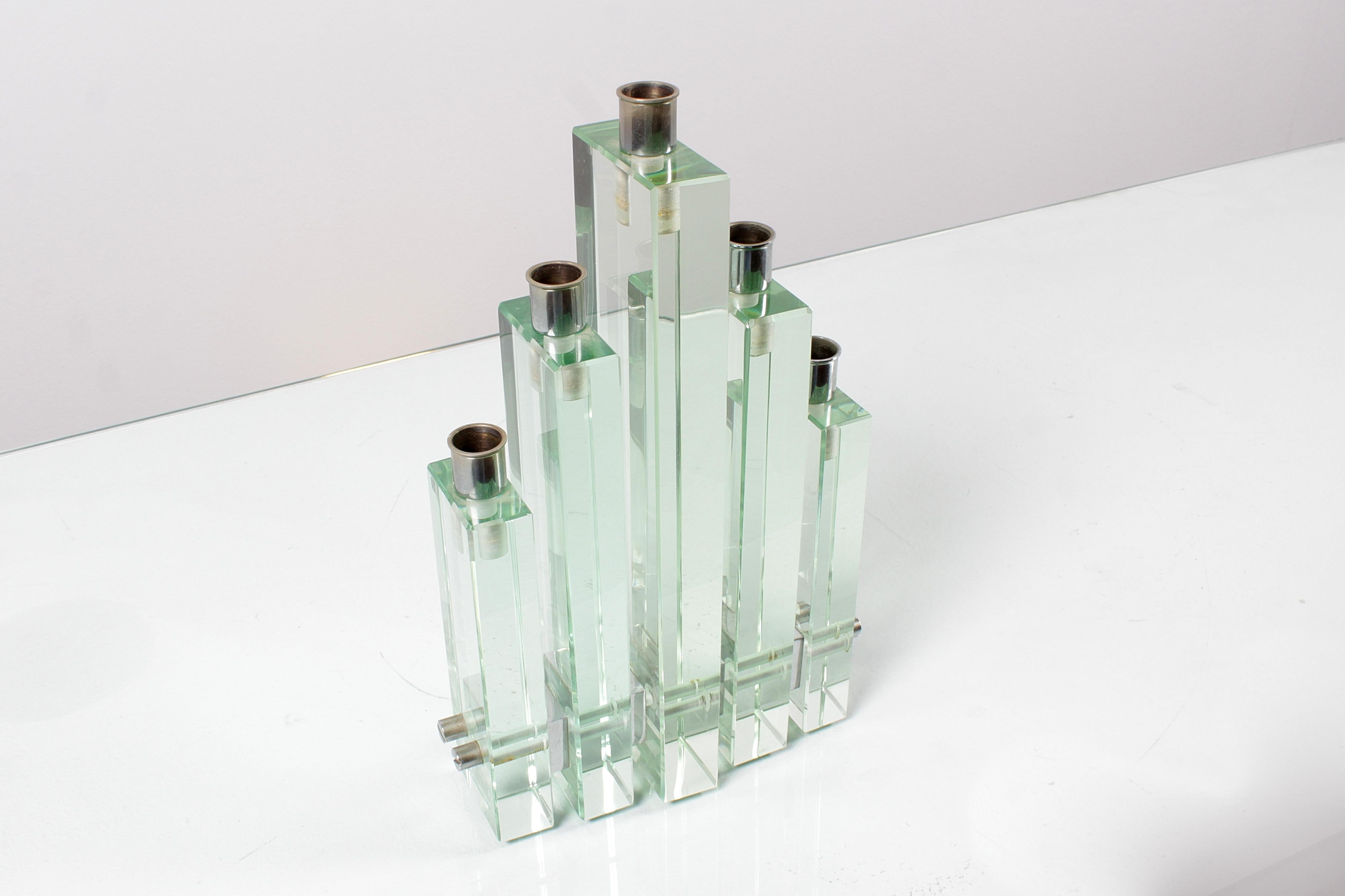 P. Chiesa for Fontana Arte Thick Glass and Chromed Brass Candel Holder 1960s For Sale 2