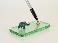P. Chiesa Nile Green Glass and Bronze Pen Holder by Fontana Arte, Italy 1940s