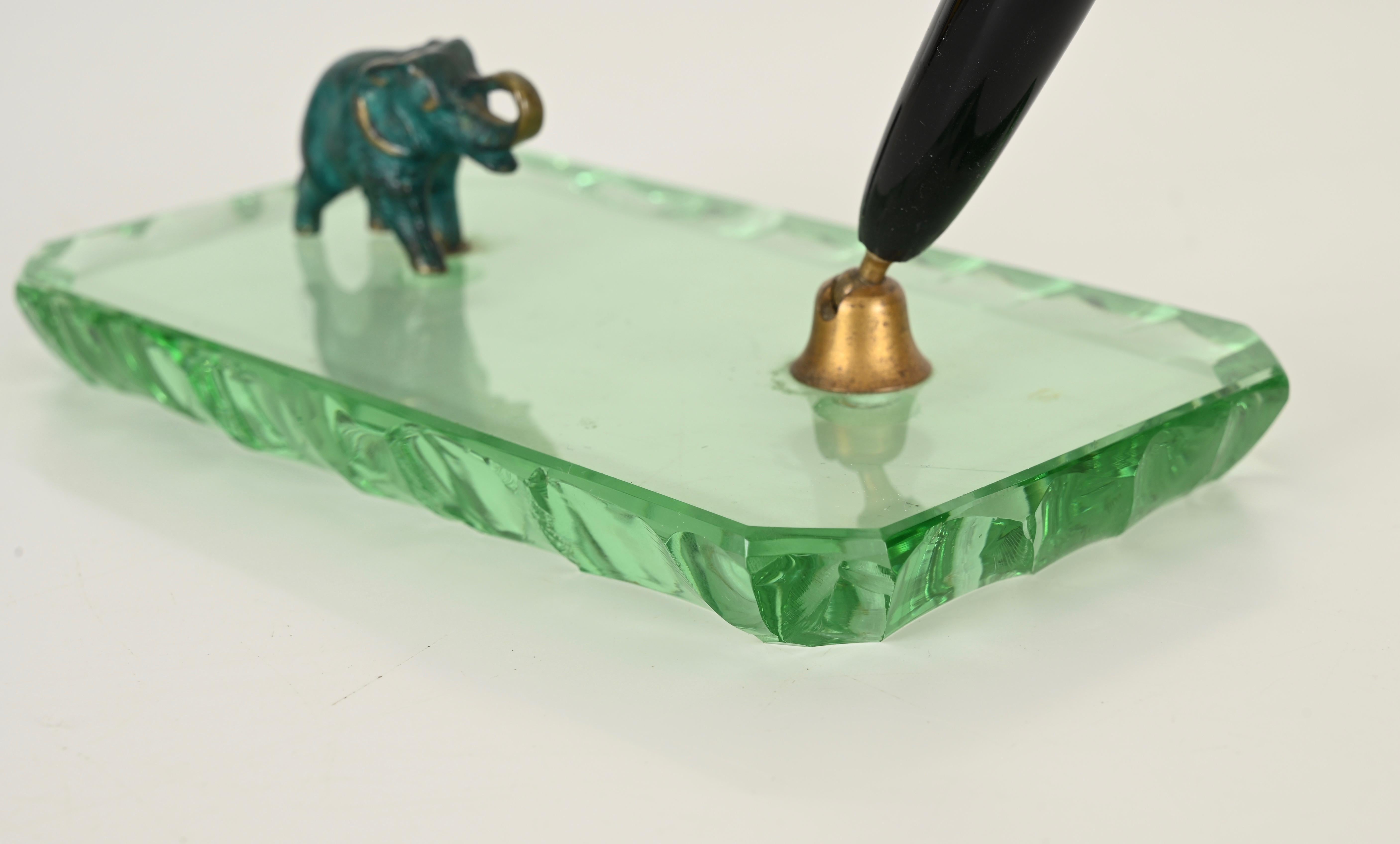 Fatto a mano P. Chiesa Portapenne in vetro verde Nilo e bronzo di Fontana Arte, Italia anni '40 in vendita