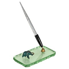 P. Chiesa Nile Green Glass and Bronze Pen Holder by Fontana Arte, Italy 1940s