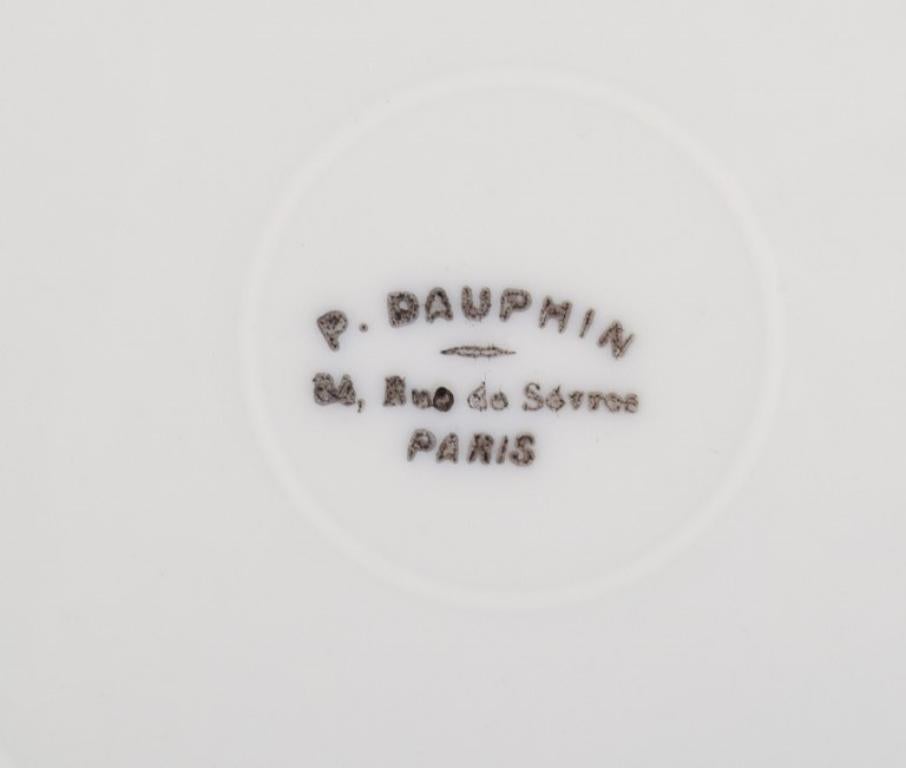 20th Century P. Dauphin, Paris, six Art Nouveau faience plates with flowers and gold rim For Sale