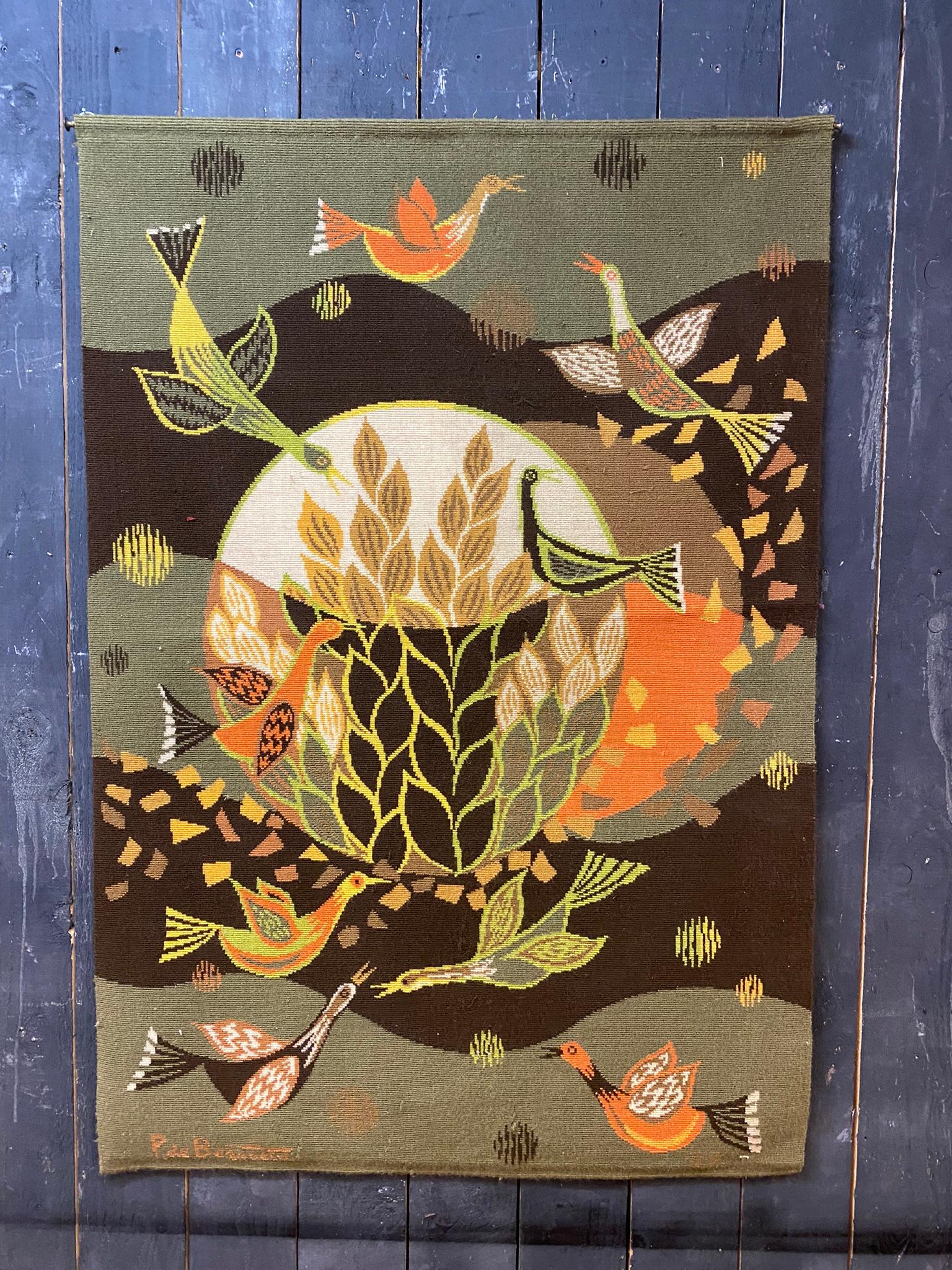 French P. De Berroeta Eclypse, 1975 Tapestry Signed Lower Left For Sale
