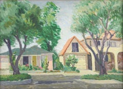 1970's California Neighborhood Landscape in Oil on Canvas
