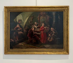 Framed Early 20th Century Monks Concert Oil Painting, 69x98 cm