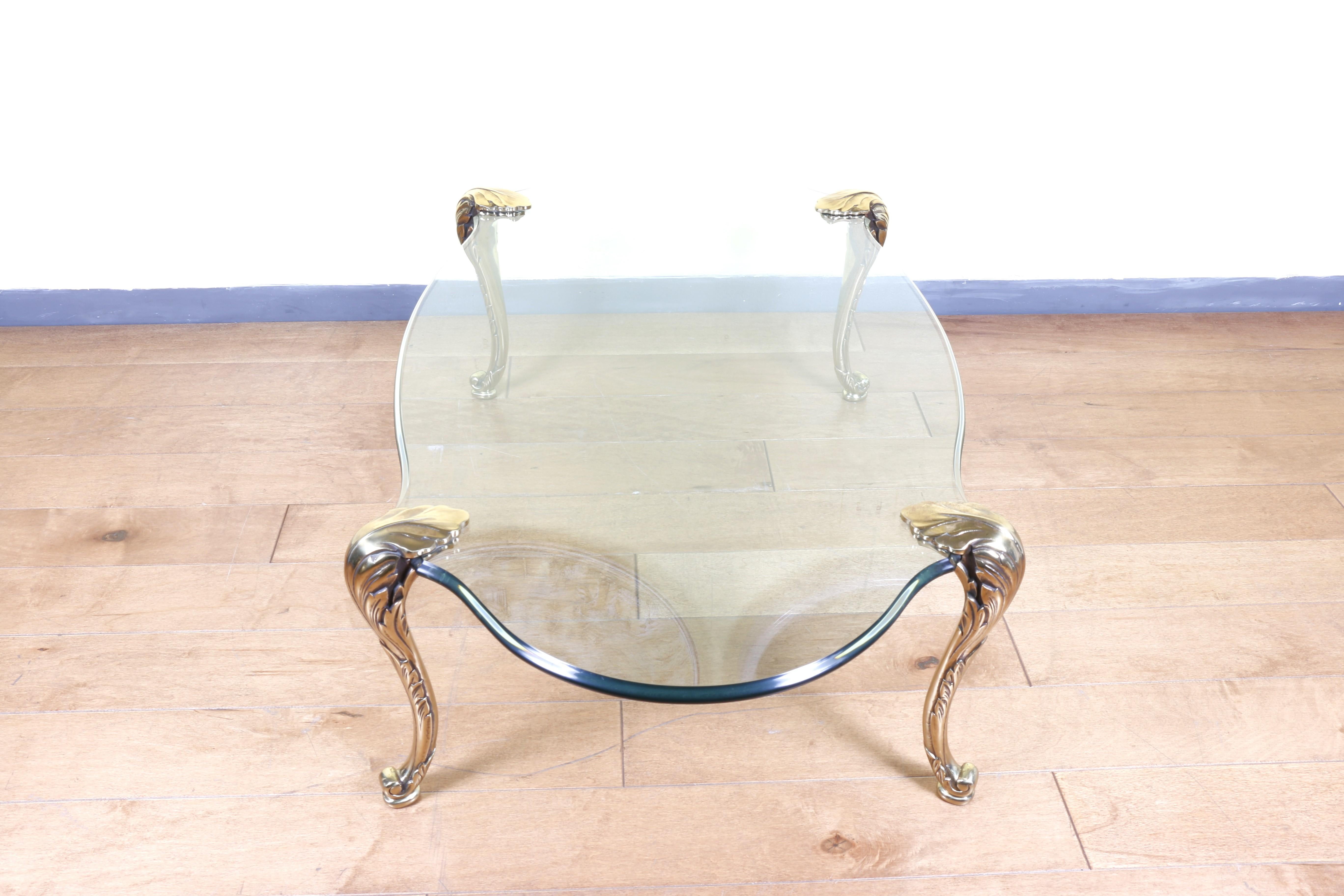 Hollywood Regency P. E. Guerin Brass and Glass Coffee Table For Sale