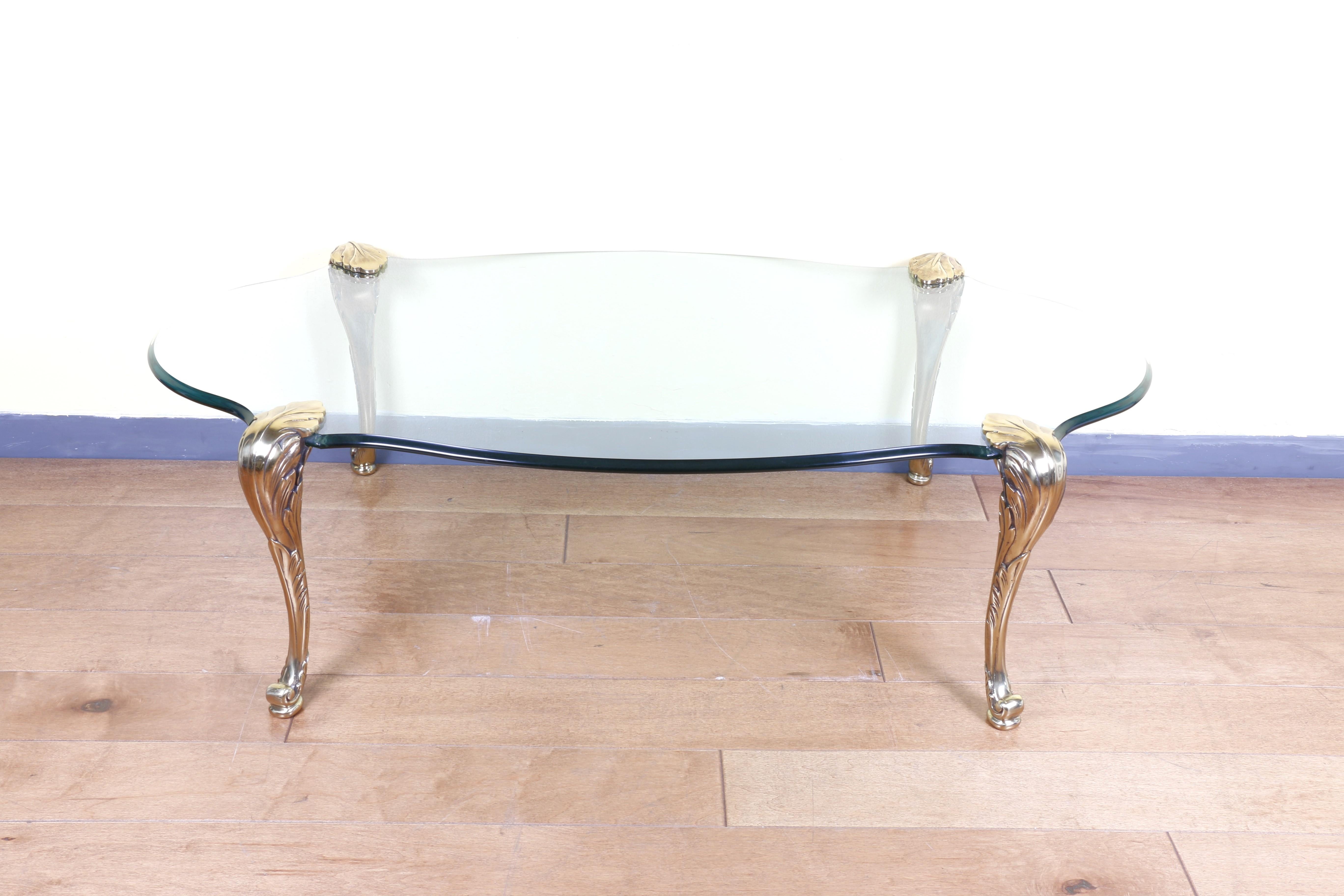 Mid-20th Century P. E. Guerin Brass and Glass Coffee Table For Sale