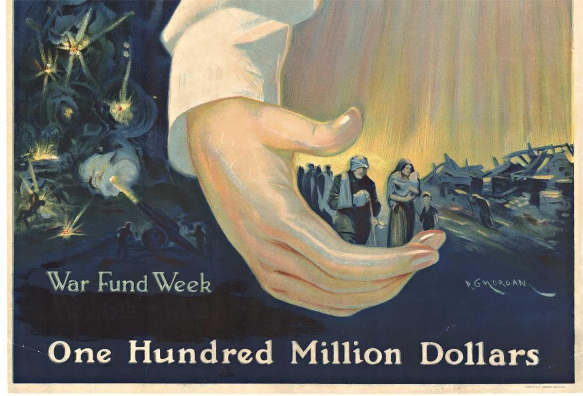 Original War Fund Week  Keep this Hand of Mercy at its work  vintage poster  - Print by P. G. Morgan