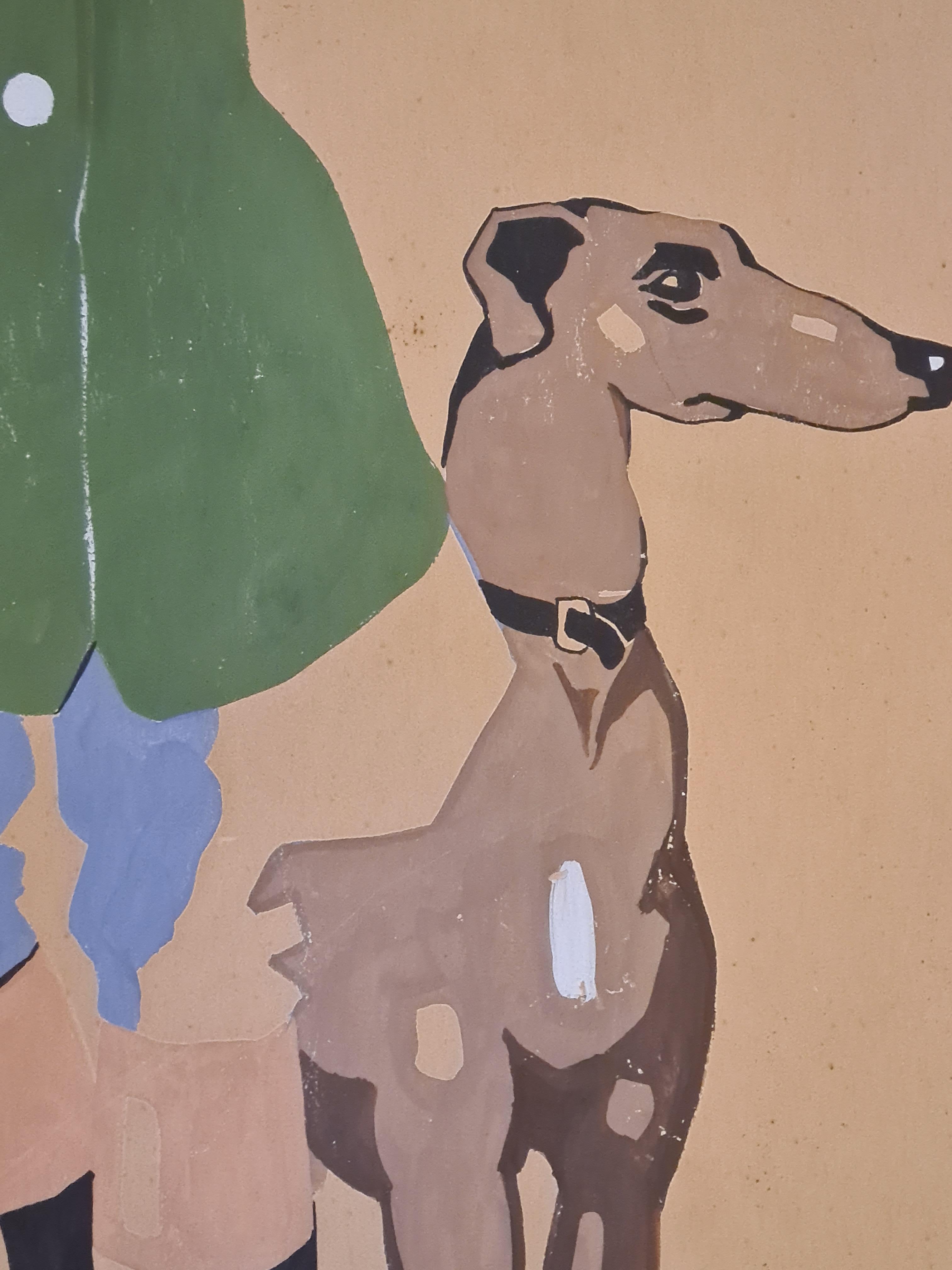 Englischer Windhund, Art Deco Gouache-Porträt auf Papier. 2