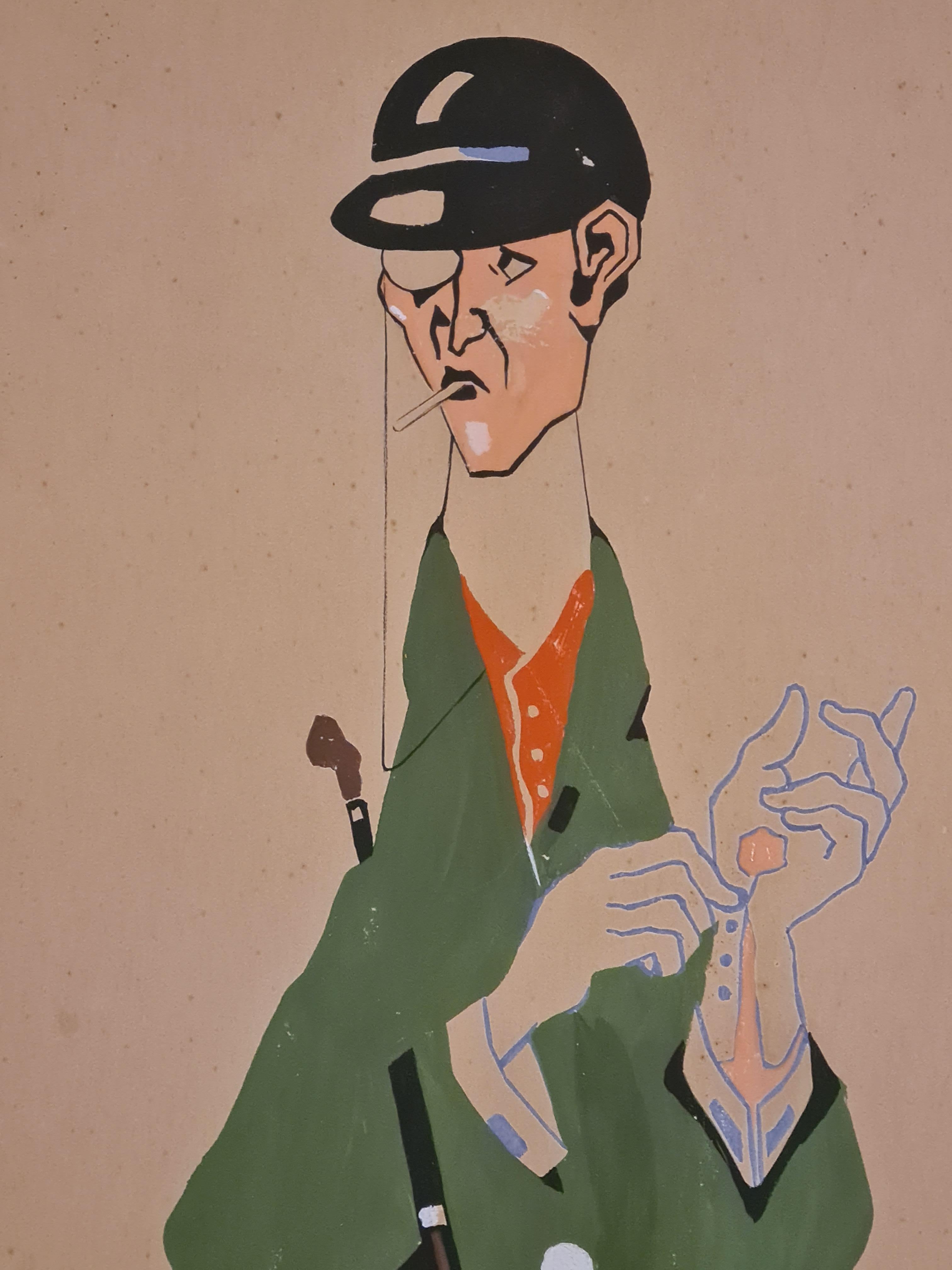 Englischer Windhund, Art Deco Gouache Portrait on Paper. 1
