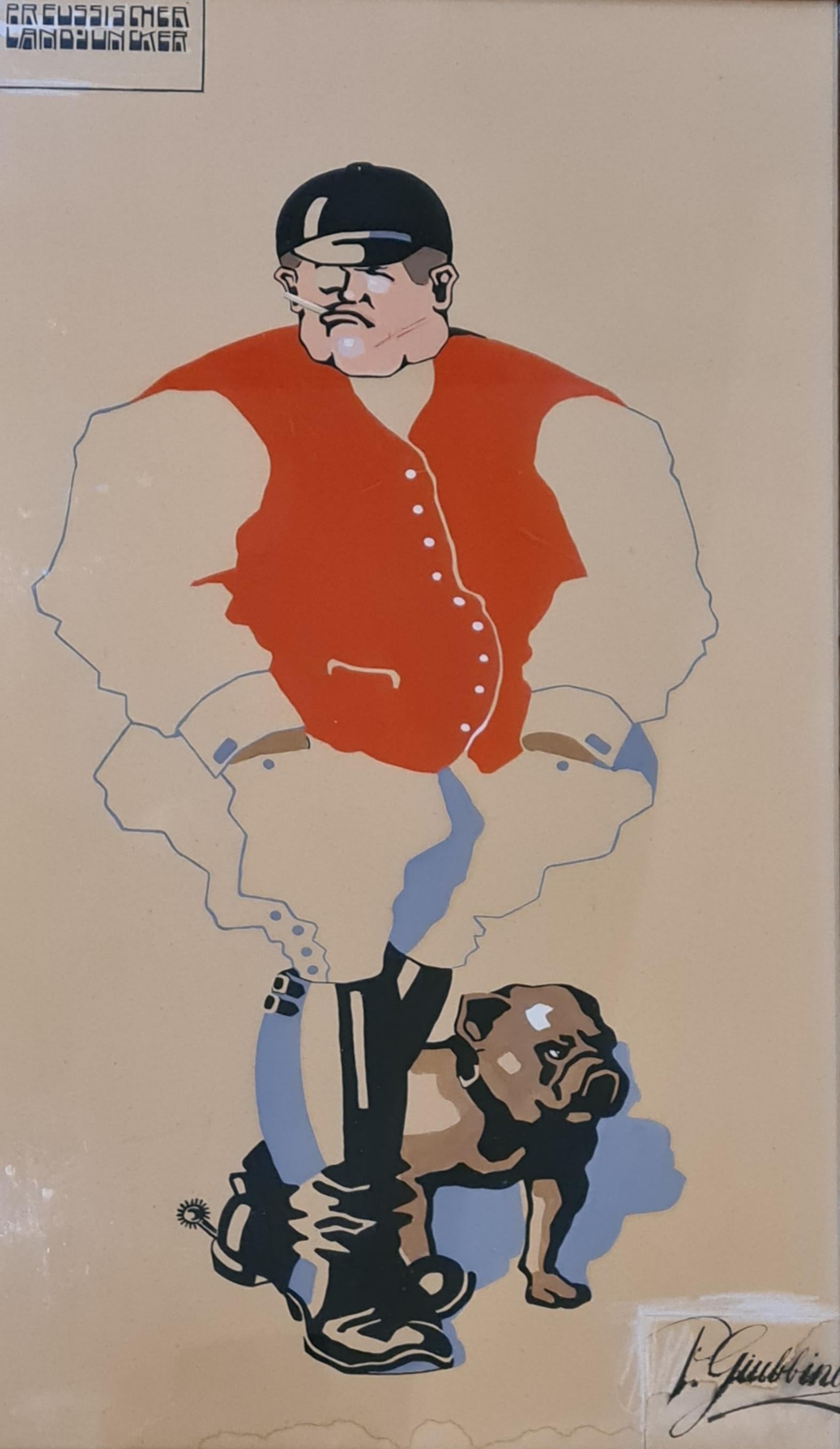 Preussischer Landjuncker, Art Deco Gouache Portrait on Paper