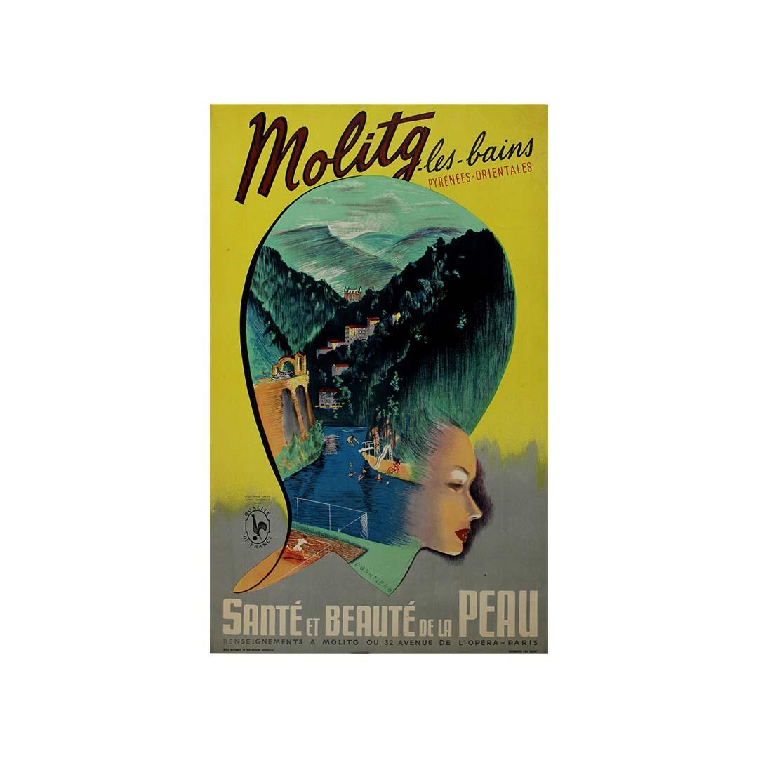 Circa 1930 original travel poste promotes the spa resort of Molitg-les-Bains For Sale 2