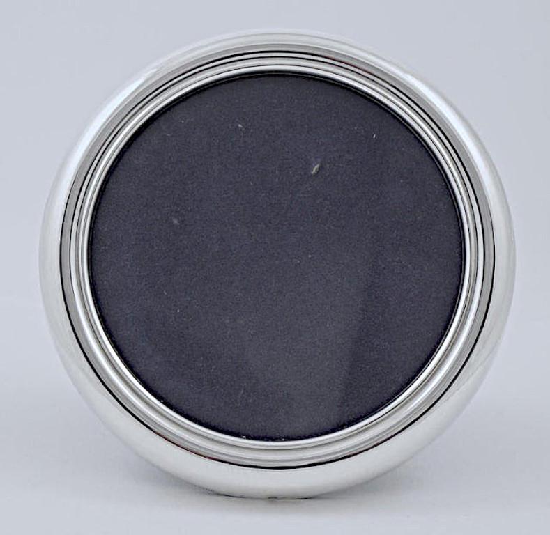 P. H. Vogel & Co Italian Sterling Silver Round Photo Frame Blue Velvet 1970s  1