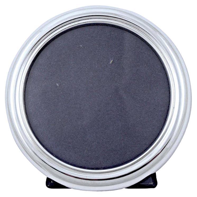 P. H. Vogel & Co Italian Sterling Silver Round Photo Frame Blue Velvet 1970s 