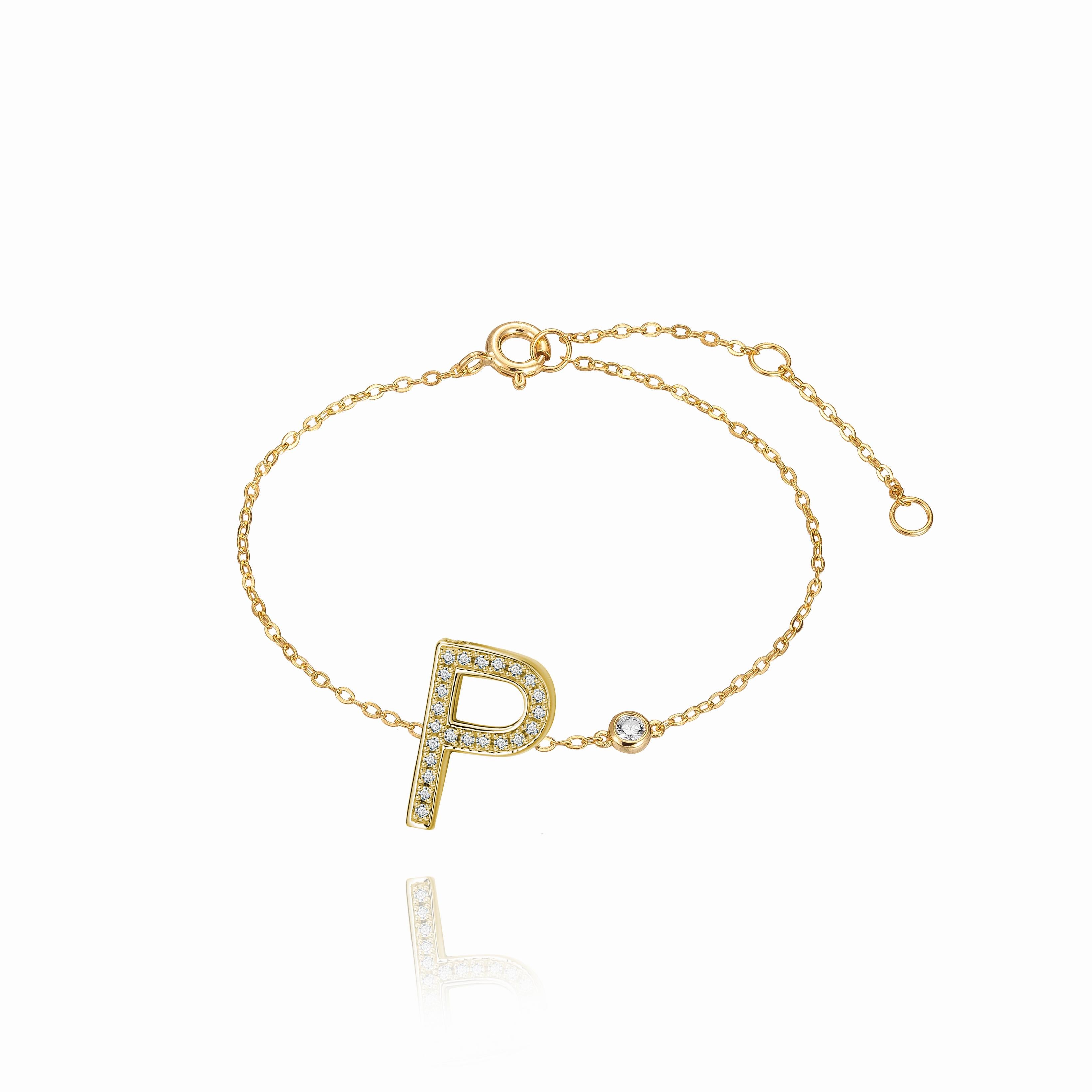 Modern P Initial Bezel Chain Bracelet For Sale