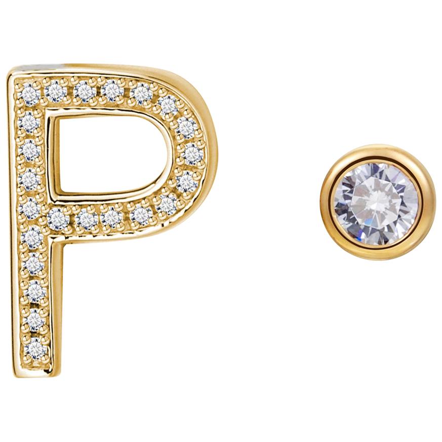 P Initial Bezel Mismatched Earrings For Sale