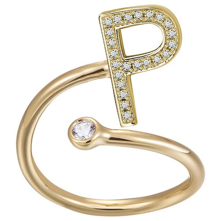 Customizable P-Initial Bezel Wire Ring For Sale at 1stDibs