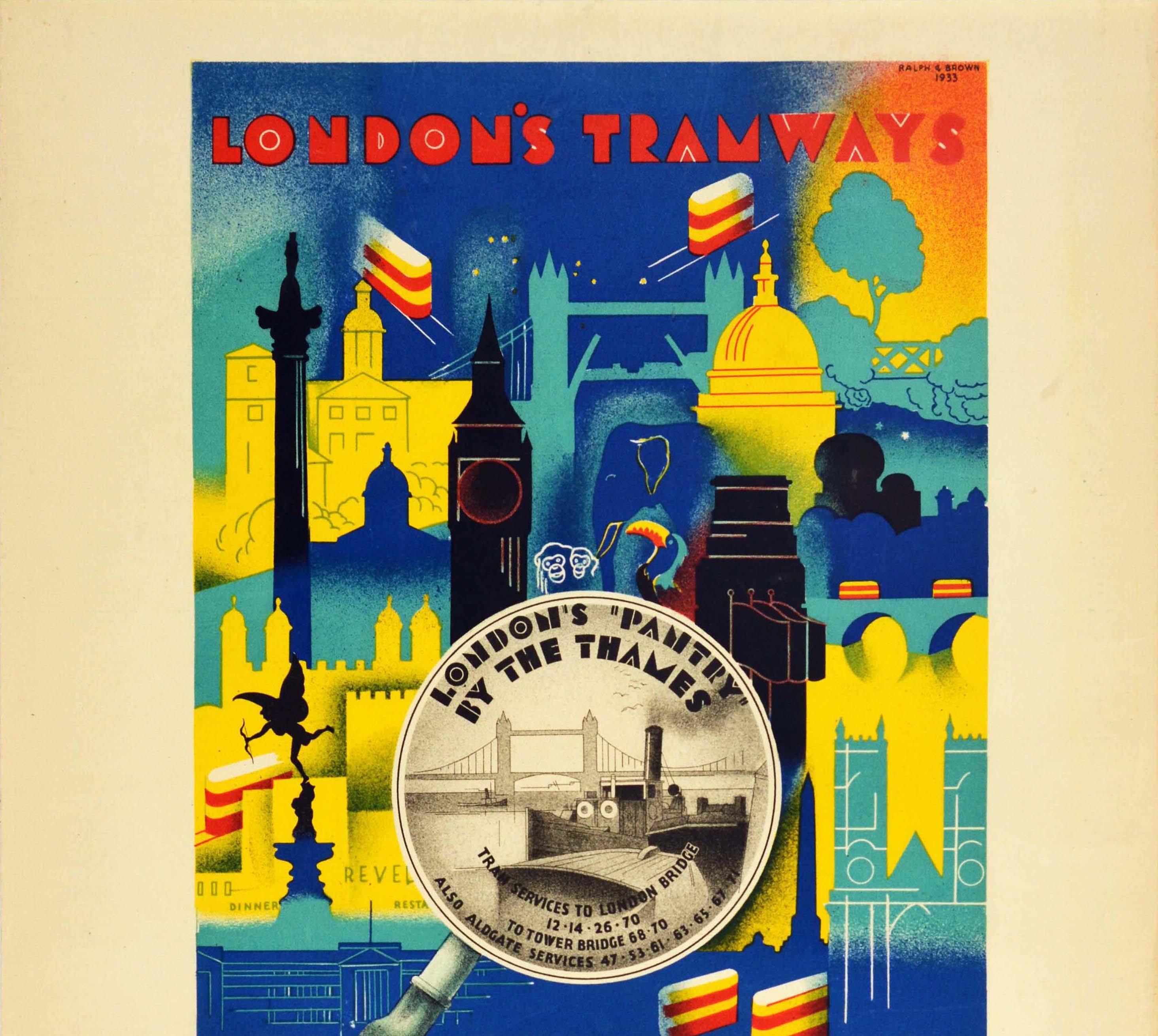 Original Vintage Travel Poster London's Tramways See More Of London Transport - Print by P Irwin Brown Rickman Ralph