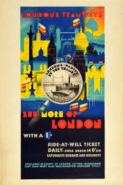 Original Vintage Travel Poster London's Tramways See More Of London Transport
