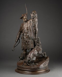 P-J Mêne (1810-1879): "Scotsman showing a fox to his dog" - 19th C. Bronze
