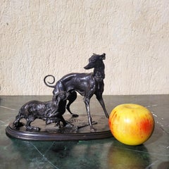 P J Mêne, Greyhound And King Charles, Signed Bronze, 19th Century