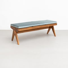 P. Jeanneret Civil Bench, Wood and Woven Viennese Cane with Cushion by Cassina