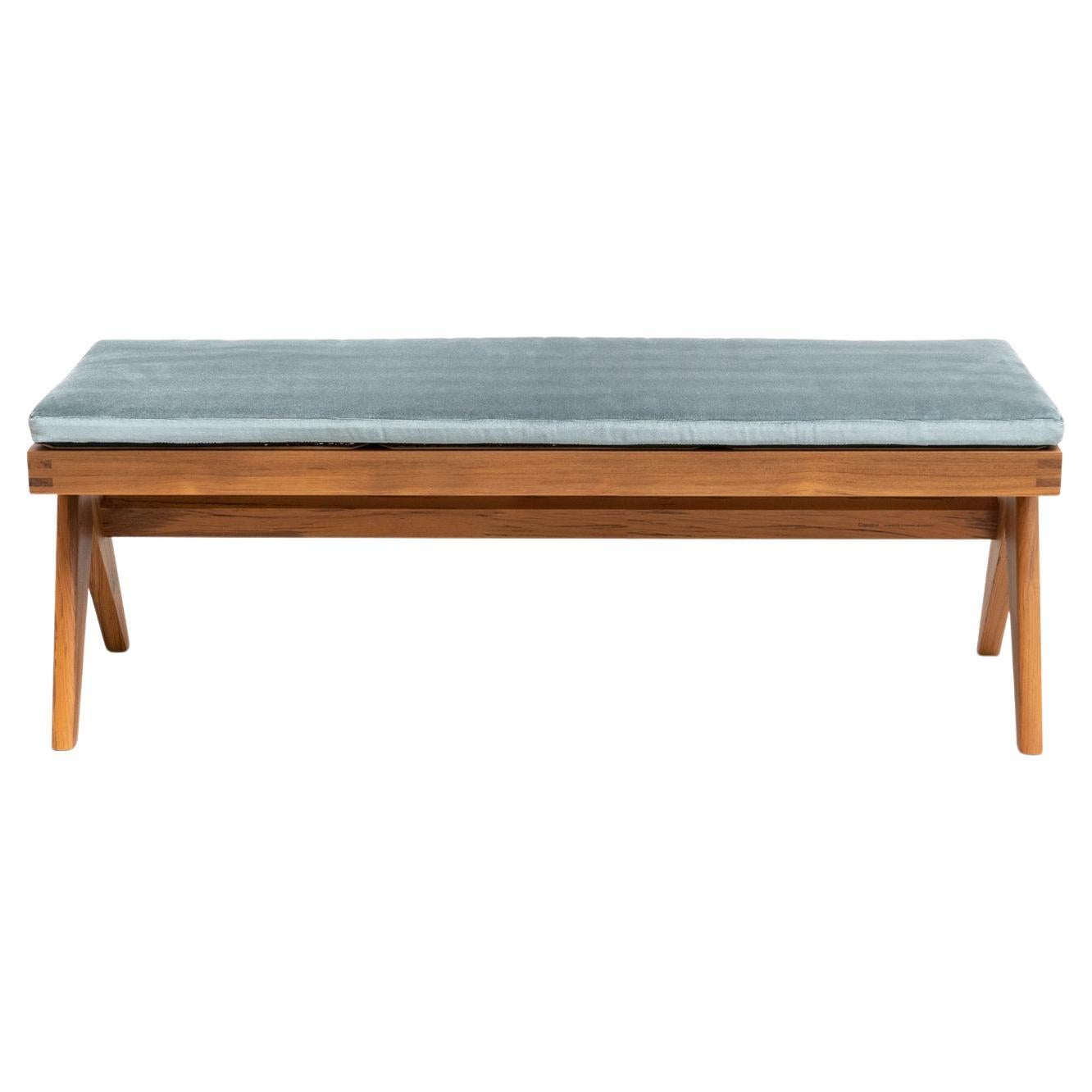 P. Jeanneret Civil Bench, Wood and Woven Viennese Cane with Cushion by Cassina