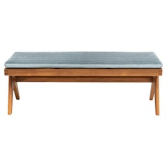 Banc civil P. Jeanneret, bois et canne viennoise tissée avec coussin par Cassina