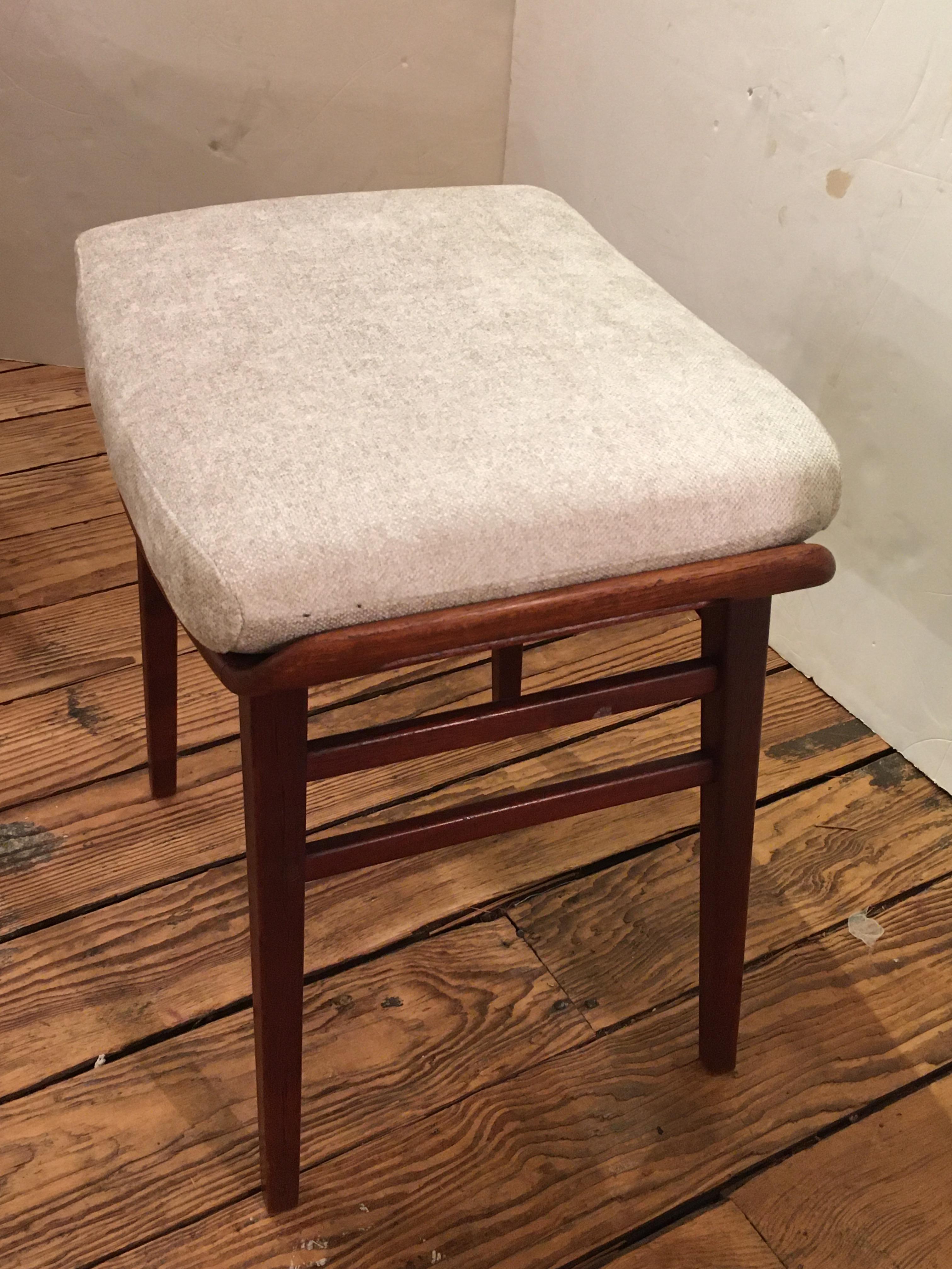 P Jensen Danish Mid-Century Modern Teak Bench or Stool with New Cushion 1