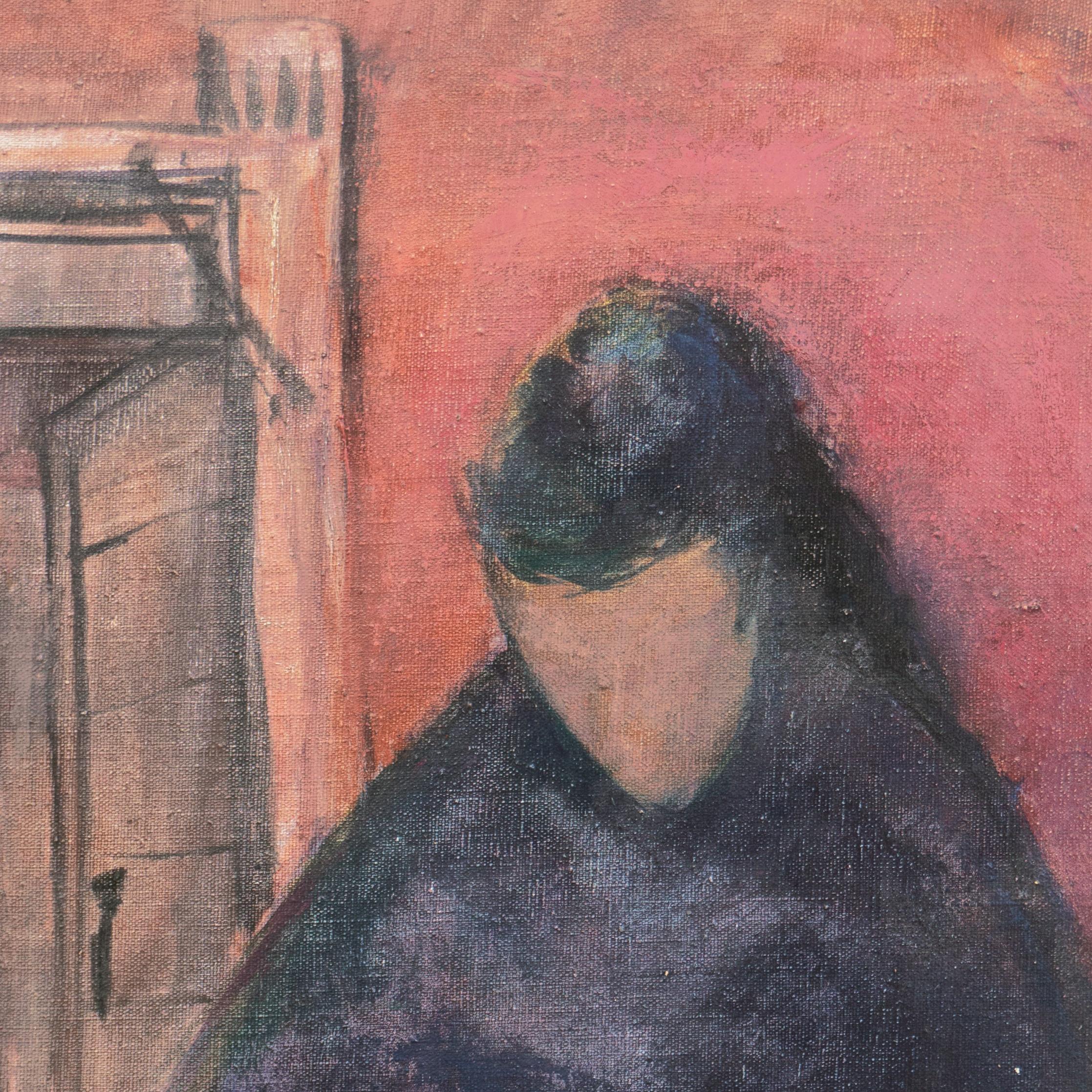 « Study of a Woman Reading », scène figurative d'intérieur américaine du milieu du siècle dernier - Painting de P. Johnstone