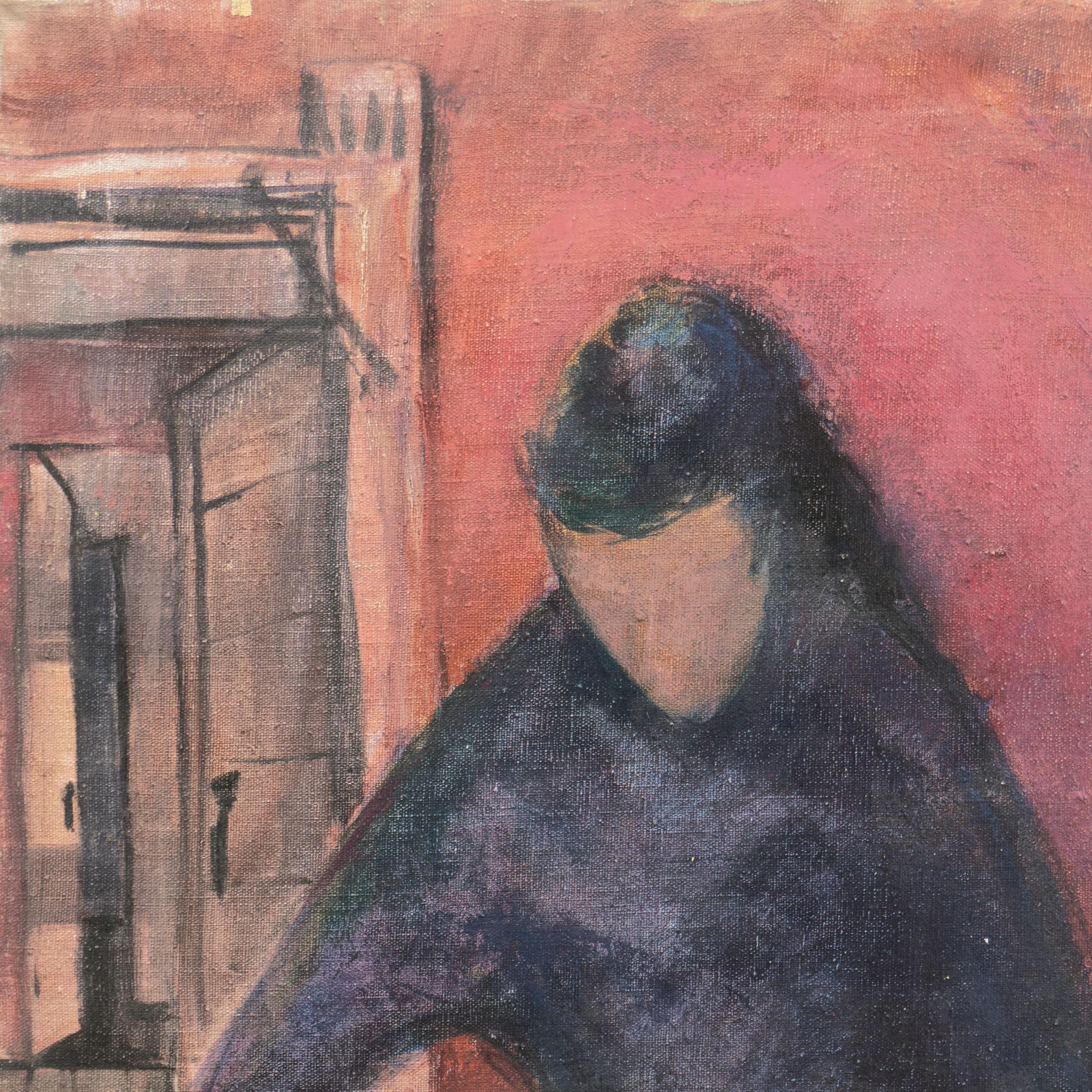 « Study of a Woman Reading », scène figurative d'intérieur américaine du milieu du siècle dernier en vente 1