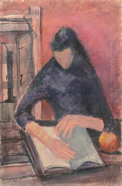 'Study of a Woman Reading', American Mid-Century Figurative Interior Scene Oil