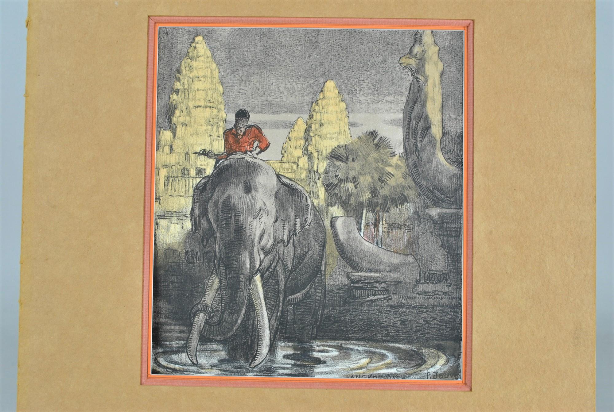 P Jouve, Angkor Wat, gerahmte Lithographie, XX. Jahrhundert (Französisch)