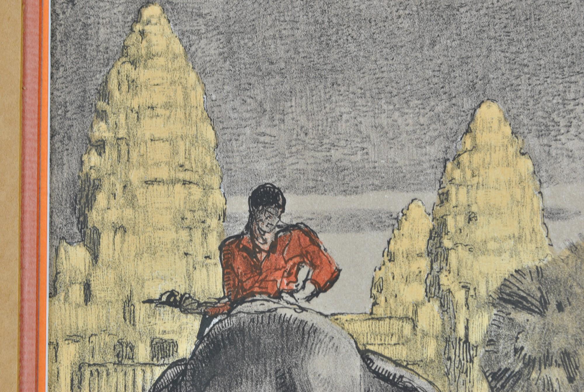 P Jouve, Angkor Wat, gerahmte Lithographie, XX. Jahrhundert im Zustand „Gut“ in MARSEILLE, FR