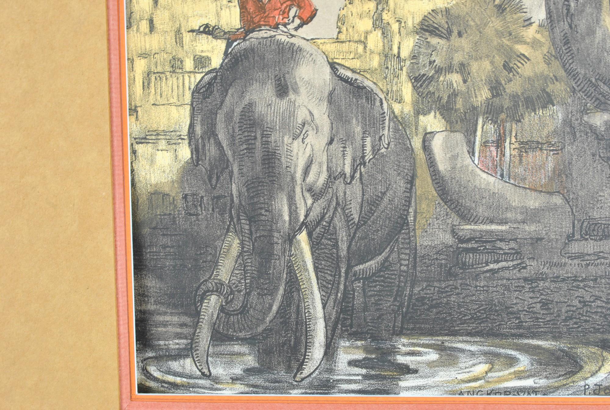 P Jouve, Angkor Wat, gerahmte Lithographie, XX. Jahrhundert (20. Jahrhundert)