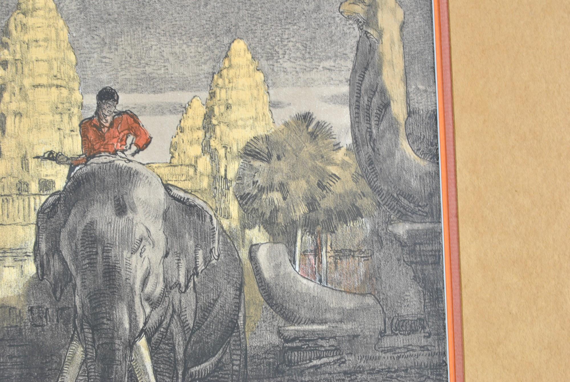 P Jouve, Angkor Wat, gerahmte Lithographie, XX. Jahrhundert (Papier)