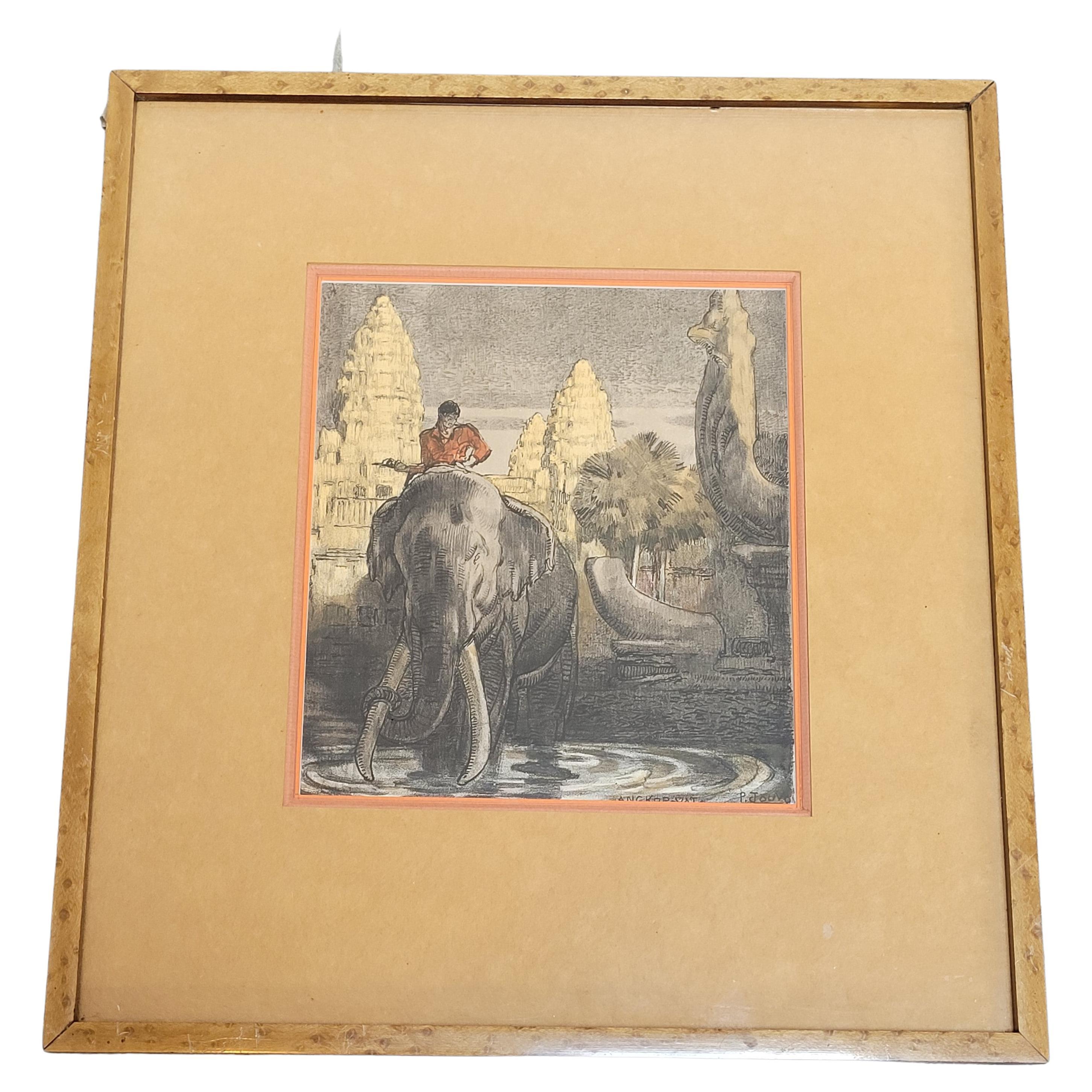 P Jouve, Angkor Wat, gerahmte Lithographie, XX. Jahrhundert