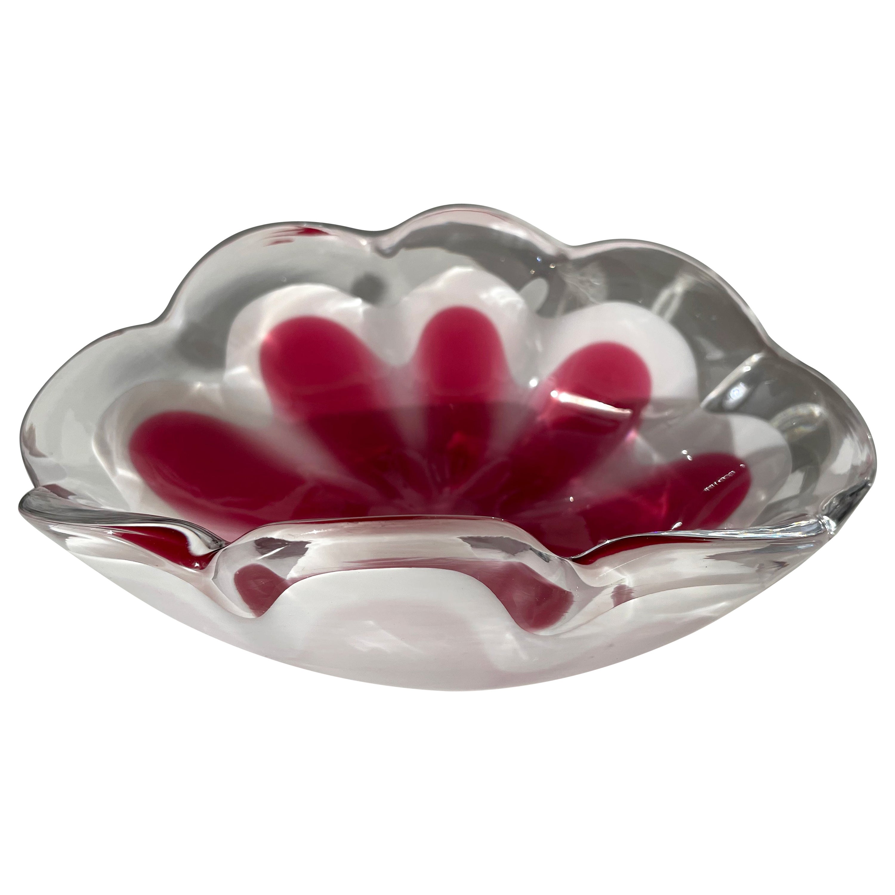 P. Kedelv for Flygsfors Pink, White Coquille Art Glass Bowl, 1959