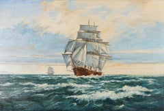 P. Kilner - 20th Century Oil, Tall Ships At Sea