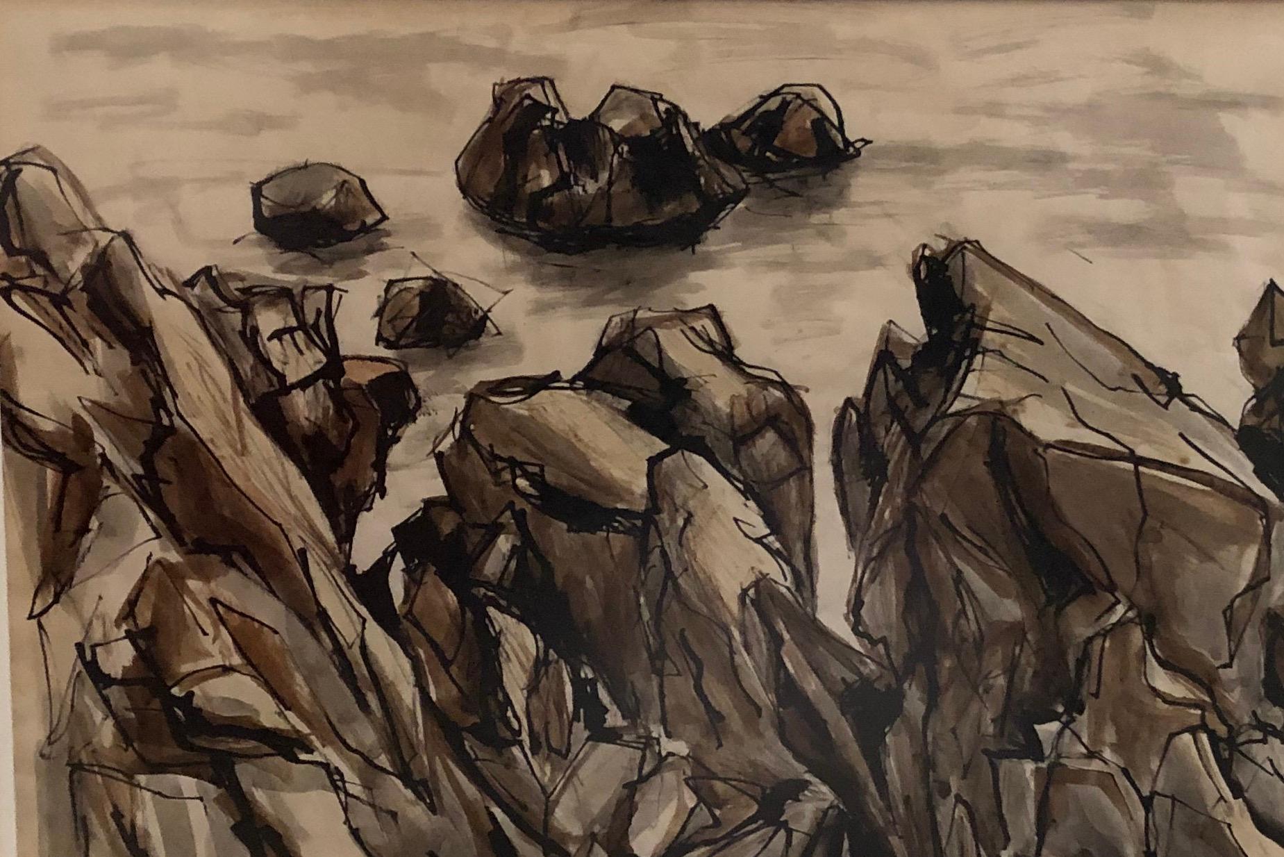 « Maine Coastal Landscape », de P. Krewer, peinture à l'aquarelle sur papier en vente 2