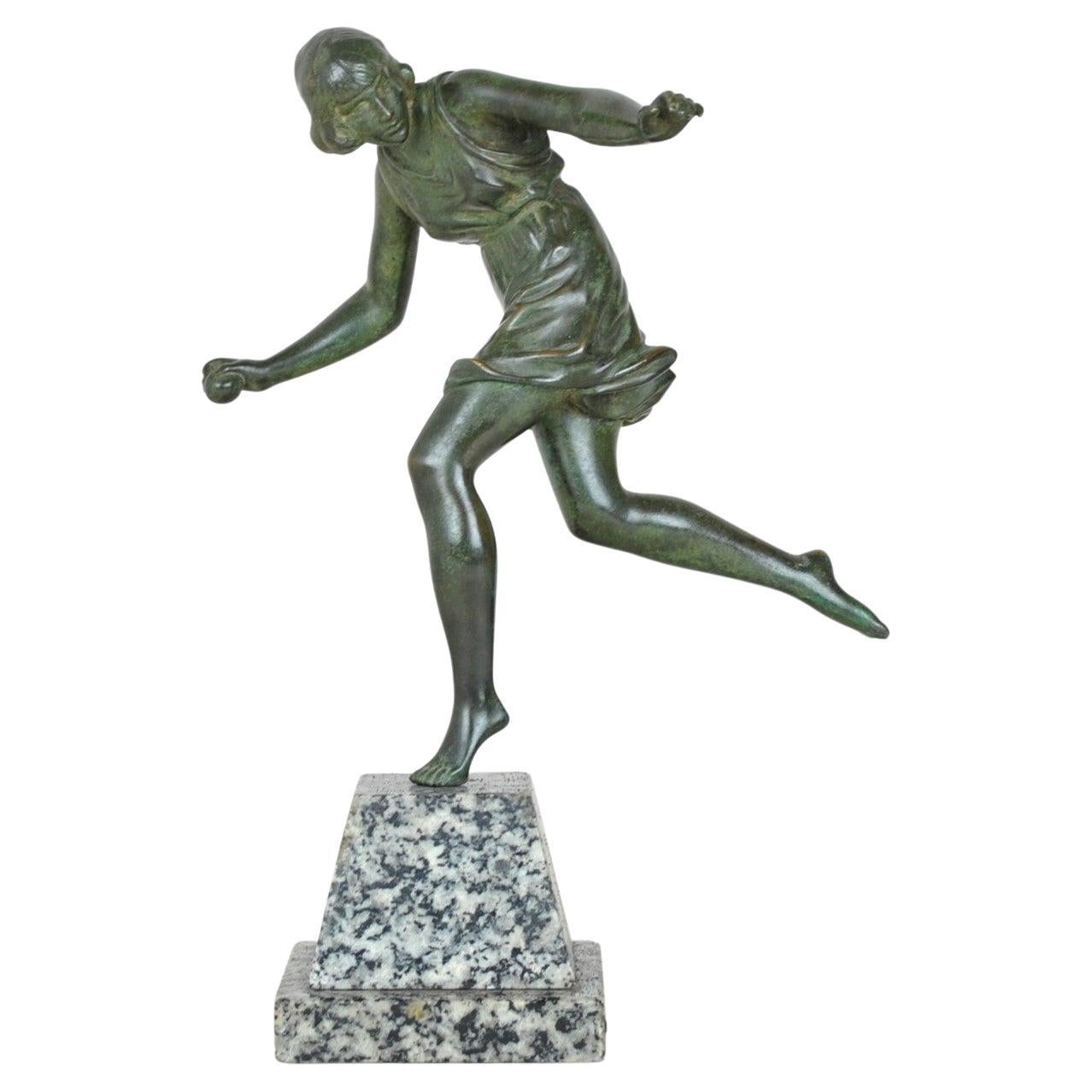 Le Faguays, Frau mit dem Ball, signierte Bronze, Art Deco, 20. Jahrhundert