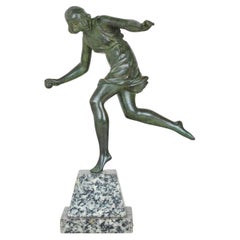 P Le Faguays, Woman with the Ball, Signed Bronze, Art Deco, 20th Century