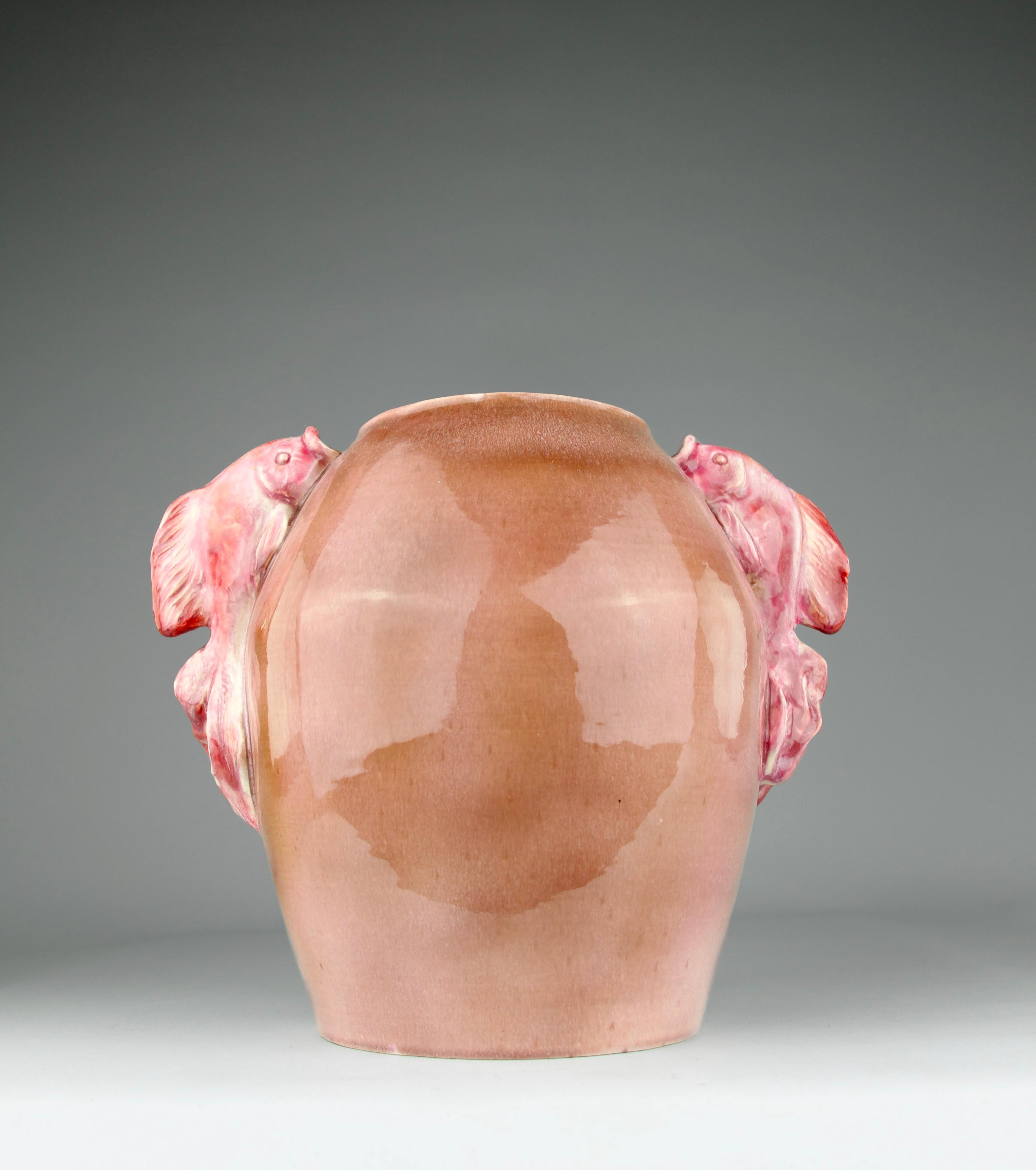 P. Letessier, Pink Goldfish Vase, France Art Deco, 1930 For Sale 1