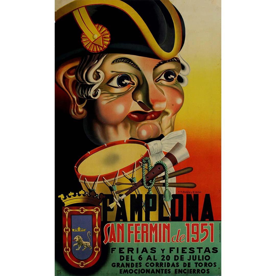 Cartel original de 1951 de las famosas fiestas de San Fermín de Pamplona