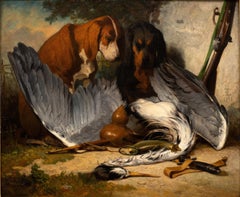 "Natura morta e cani da caccia, 1851" P.M.P. Guillemin (francese, 1800-1874)