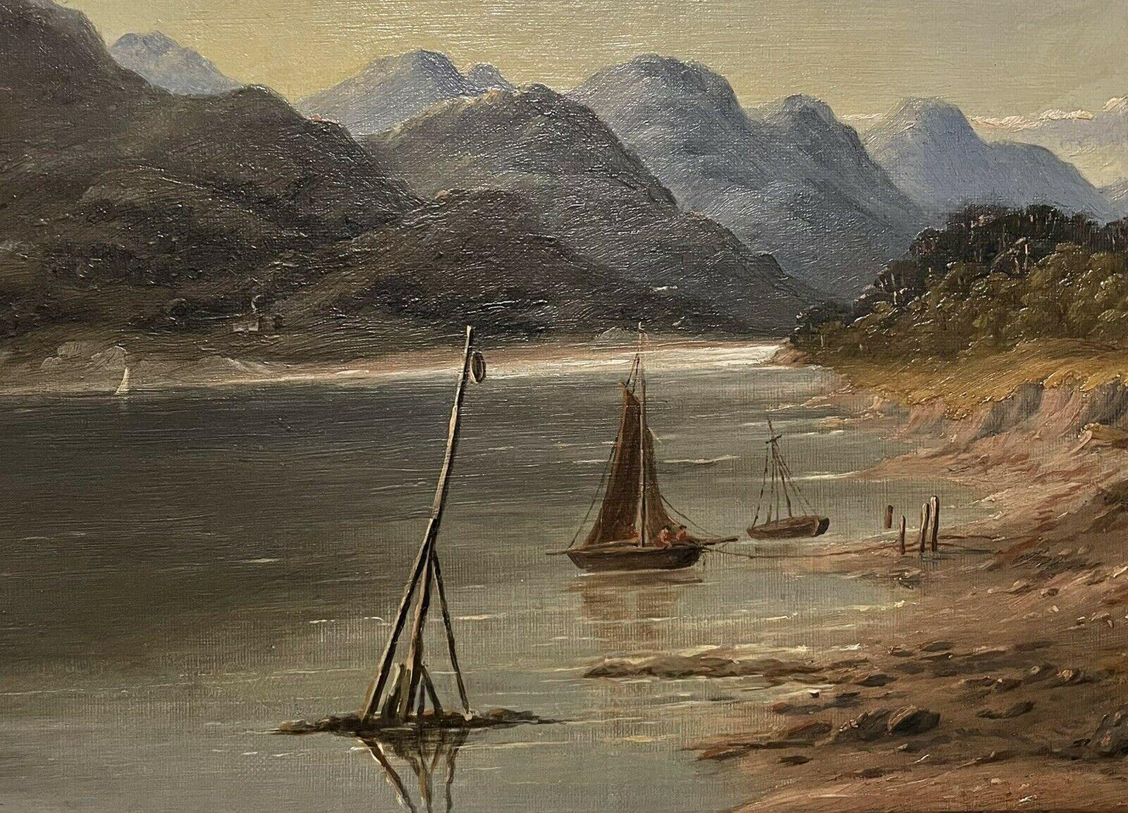 Antique Scottish Victorian Oil Painting - Scottish Highland Loch Scene Sunset For Sale 1